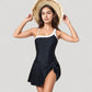 One Shoulder Swim Dress with Contrast Trim and Side Tie Detail