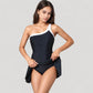 One Shoulder Swim Dress with Contrast Trim and Side Tie Detail