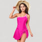One Shoulder Swim Dress with Contrast Trim and Side Tie Detail