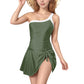 One Shoulder Swim Dress with Contrast Trim and Side Tie Detail