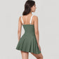 Square Neck Swim Dress with Contrast Trim and Side Bow Skirt Overlay