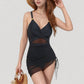 Ruched One Piece Swim Dress with Mesh Waist Detail and Adjustable Side Drawstring
