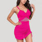 Ruched One Piece Swim Dress with Mesh Waist Detail and Adjustable Side Drawstring