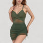 Ruched One Piece Swim Dress with Mesh Waist Detail and Adjustable Side Drawstring