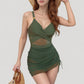 Ruched One Piece Swim Dress with Mesh Waist Detail and Adjustable Side Drawstring