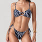 Colorful Print Bikini Set with Crisscross Front Top and Adjustable Side Tie Bottoms