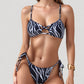 Colorful Print Bikini Set with Crisscross Front Top and Adjustable Side Tie Bottoms