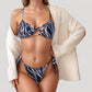 Colorful Print Bikini Set with Crisscross Front Top and Adjustable Side Tie Bottoms
