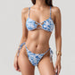 Colorful Print Bikini Set with Crisscross Front Top and Adjustable Side Tie Bottoms