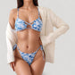 Colorful Print Bikini Set with Crisscross Front Top and Adjustable Side Tie Bottoms