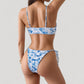 Colorful Print Bikini Set with Crisscross Front Top and Adjustable Side Tie Bottoms