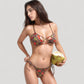 Colorful Print Bikini Set with Crisscross Front Top and Adjustable Side Tie Bottoms