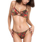 Colorful Print Bikini Set with Crisscross Front Top and Adjustable Side Tie Bottoms