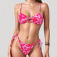Colorful Print Bikini Set with Crisscross Front Top and Adjustable Side Tie Bottoms