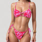 Colorful Print Bikini Set with Crisscross Front Top and Adjustable Side Tie Bottoms