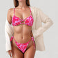 Colorful Print Bikini Set with Crisscross Front Top and Adjustable Side Tie Bottoms