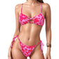 Colorful Print Bikini Set with Crisscross Front Top and Adjustable Side Tie Bottoms