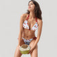Cherry Print Triangle Bikini Set with Ruched Cups and Red Tie Side Bottoms