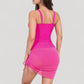 Mesh Ruched One Piece Swimsuit Dress with V Neckline and Adjustable Side Drawstring