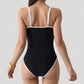 One-Piece Swimsuit with Scoop Neck Contrast Trim and Ruched Waist Detail