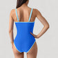 One-Piece Swimsuit with Scoop Neck Contrast Trim and Ruched Waist Detail