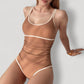 One-Piece Swimsuit with Scoop Neck Contrast Trim and Ruched Waist Detail