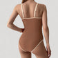 One-Piece Swimsuit with Scoop Neck Contrast Trim and Ruched Waist Detail