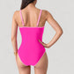 One-Piece Swimsuit with Scoop Neck Contrast Trim and Ruched Waist Detail