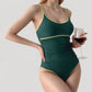 One-Piece Swimsuit with Scoop Neck Contrast Trim and Ruched Waist Detail