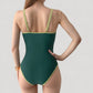 One-Piece Swimsuit with Scoop Neck Contrast Trim and Ruched Waist Detail
