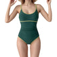 One-Piece Swimsuit with Scoop Neck Contrast Trim and Ruched Waist Detail