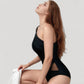 One Shoulder One Piece Swimsuit with Sheer Mesh Cutout Panels and Asymmetrical Design