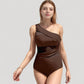 One Shoulder One Piece Swimsuit with Sheer Mesh Cutout Panels and Asymmetrical Design