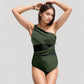 One Shoulder One Piece Swimsuit with Sheer Mesh Cutout Panels and Asymmetrical Design