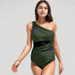 One Shoulder One Piece Swimsuit with Sheer Mesh Cutout Panels and Asymmetrical Design