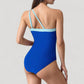 One Shoulder One Piece Swimsuit with Asymmetrical Neckline and Contrast Trim Design