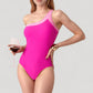 One Shoulder One Piece Swimsuit with Asymmetrical Neckline and Contrast Trim Design
