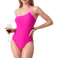 One Shoulder One Piece Swimsuit with Asymmetrical Neckline and Contrast Trim Design