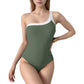 One Shoulder One Piece Swimsuit with Asymmetrical Neckline and Contrast Trim Design