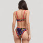 Two Piece Bikini Set with Floral Print and Contrast Trim Scoop Neck and High Leg Bottoms