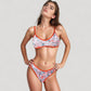 Two Piece Bikini Set with Floral Print and Contrast Trim Scoop Neck and High Leg Bottoms