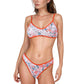 Two Piece Bikini Set with Floral Print and Contrast Trim Scoop Neck and High Leg Bottoms