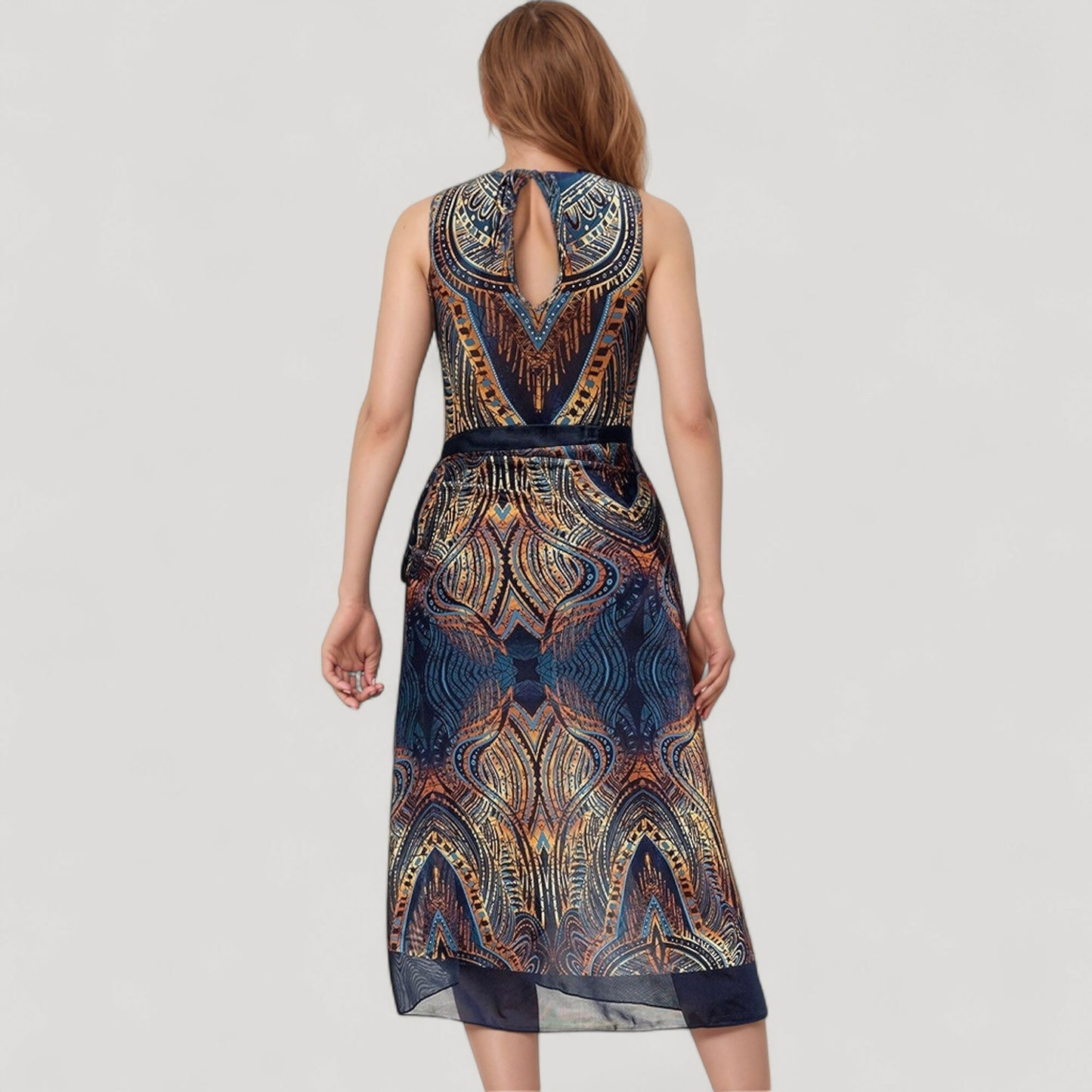 Tribal Print One Piece Swimsuit with High Neckline and Sculpting Silhouette