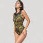 Tribal Print One Piece Swimsuit with High Neckline and Sculpting Silhouette