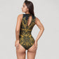 Tribal Print One Piece Swimsuit with High Neckline and Sculpting Silhouette