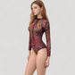 Long Sleeve One Piece Swimsuit with Tribal Inspired Print and Front Zipper Detail