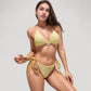 Textured Triangle Bikini Set with Front Bow Detail and Adjustable Side Tie Bottoms
