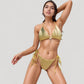 Textured Triangle Bikini Set with Front Bow Detail and Adjustable Side Tie Bottoms