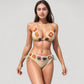 Crochet Detail Triangle Bikini Set with Adjustable Ties and Floral Knit Accents