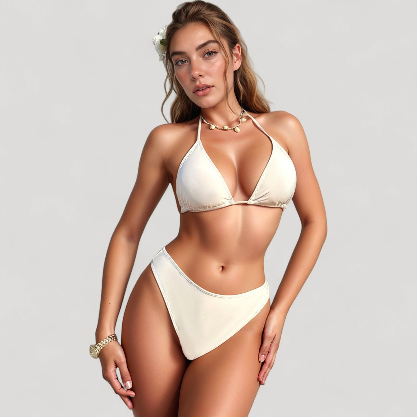 Three-Piece Lace Swimsuit Set with Long Sleeve Crop Top Triangle Bikini and Ruched Mini Skirt Cover-Up